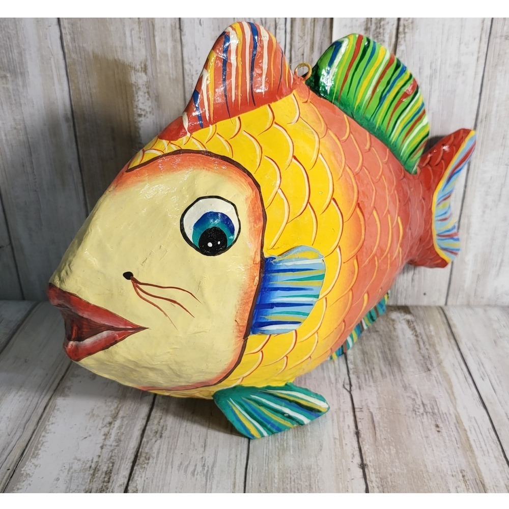 Whimsical Colorful Fish Decor Art Hanging Tropical Decor made of papier-mâché